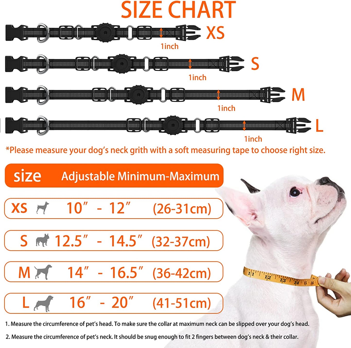 Apple Airtag Heavy Duty Dog Collar with Airtag Holder Case, Adjustable for Medium Large Dogs