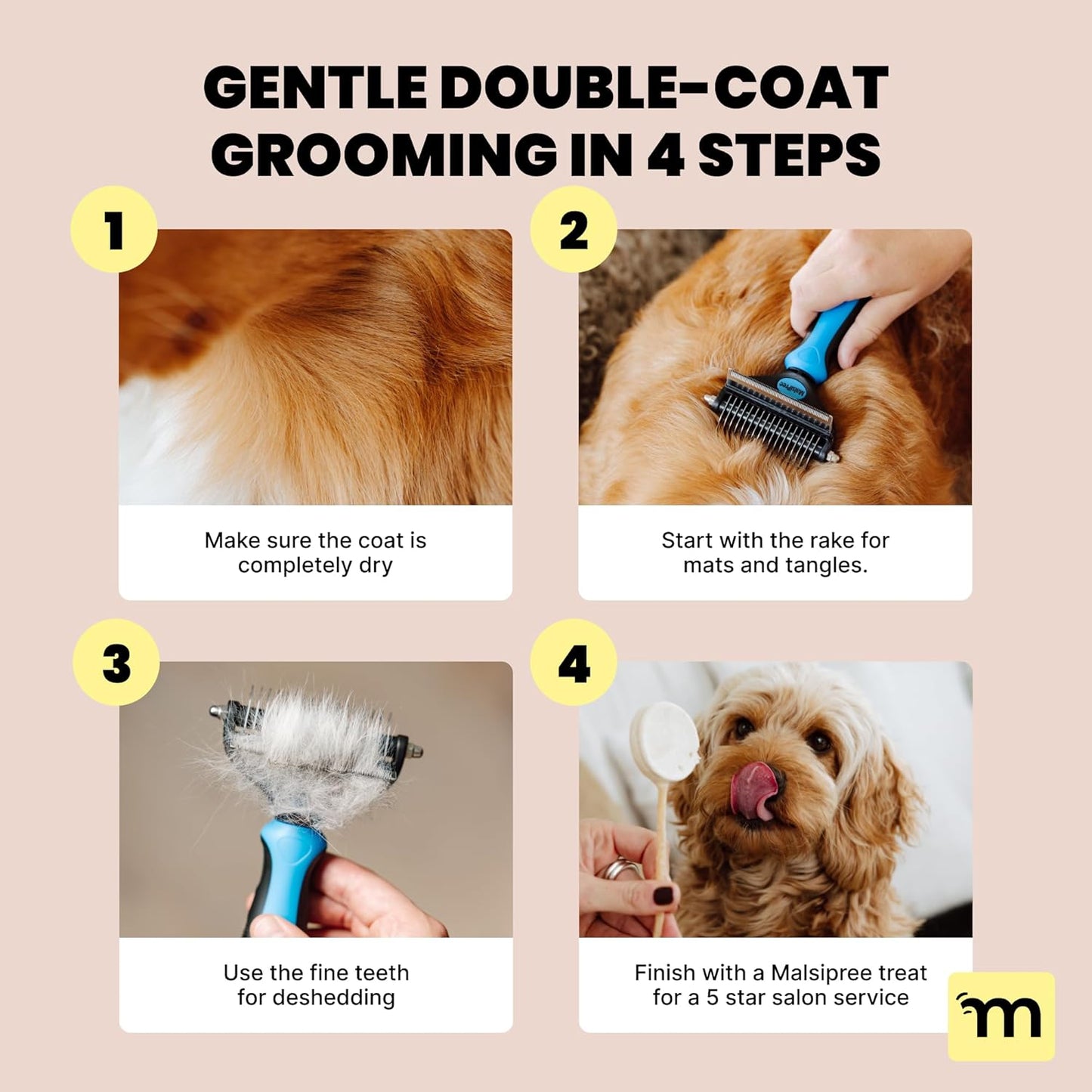 Dog Brush for Shedding - 2 in 1 Undercoat Rake Deshedding Tool for Medium to Large Double-Coated Dog Grooming - Pet Dematting Comb - Pet Deshedder (Blue)
