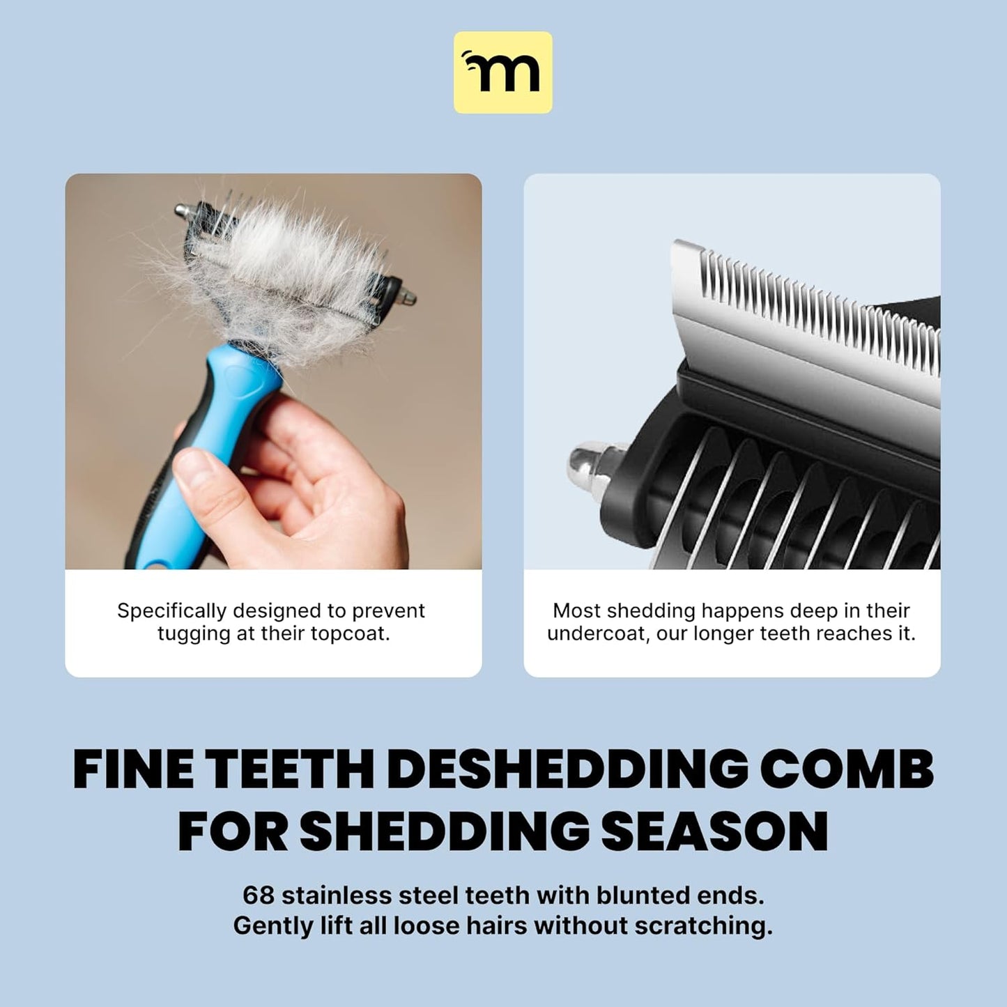Dog Brush for Shedding - 2 in 1 Undercoat Rake Deshedding Tool for Medium to Large Double-Coated Dog Grooming - Pet Dematting Comb - Pet Deshedder (Blue)