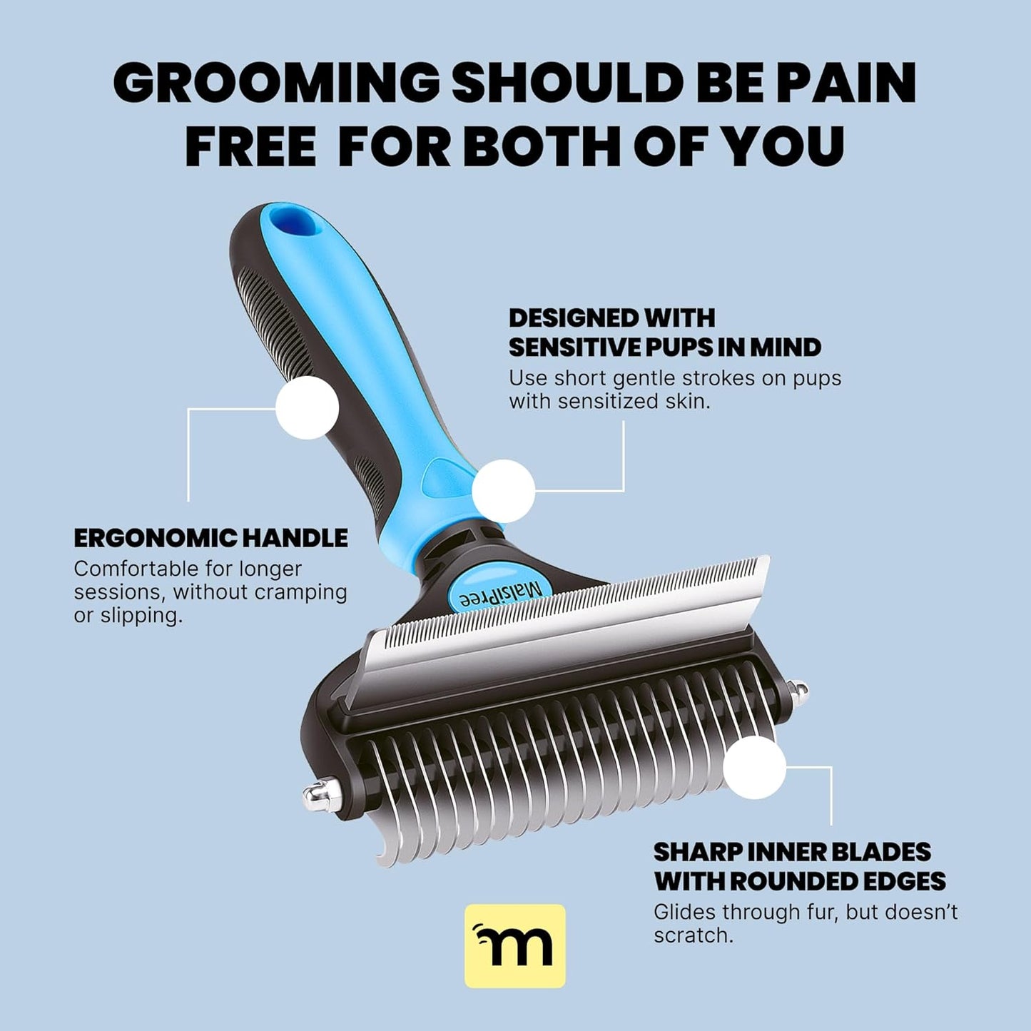 Dog Brush for Shedding - 2 in 1 Undercoat Rake Deshedding Tool for Medium to Large Double-Coated Dog Grooming - Pet Dematting Comb - Pet Deshedder (Blue)